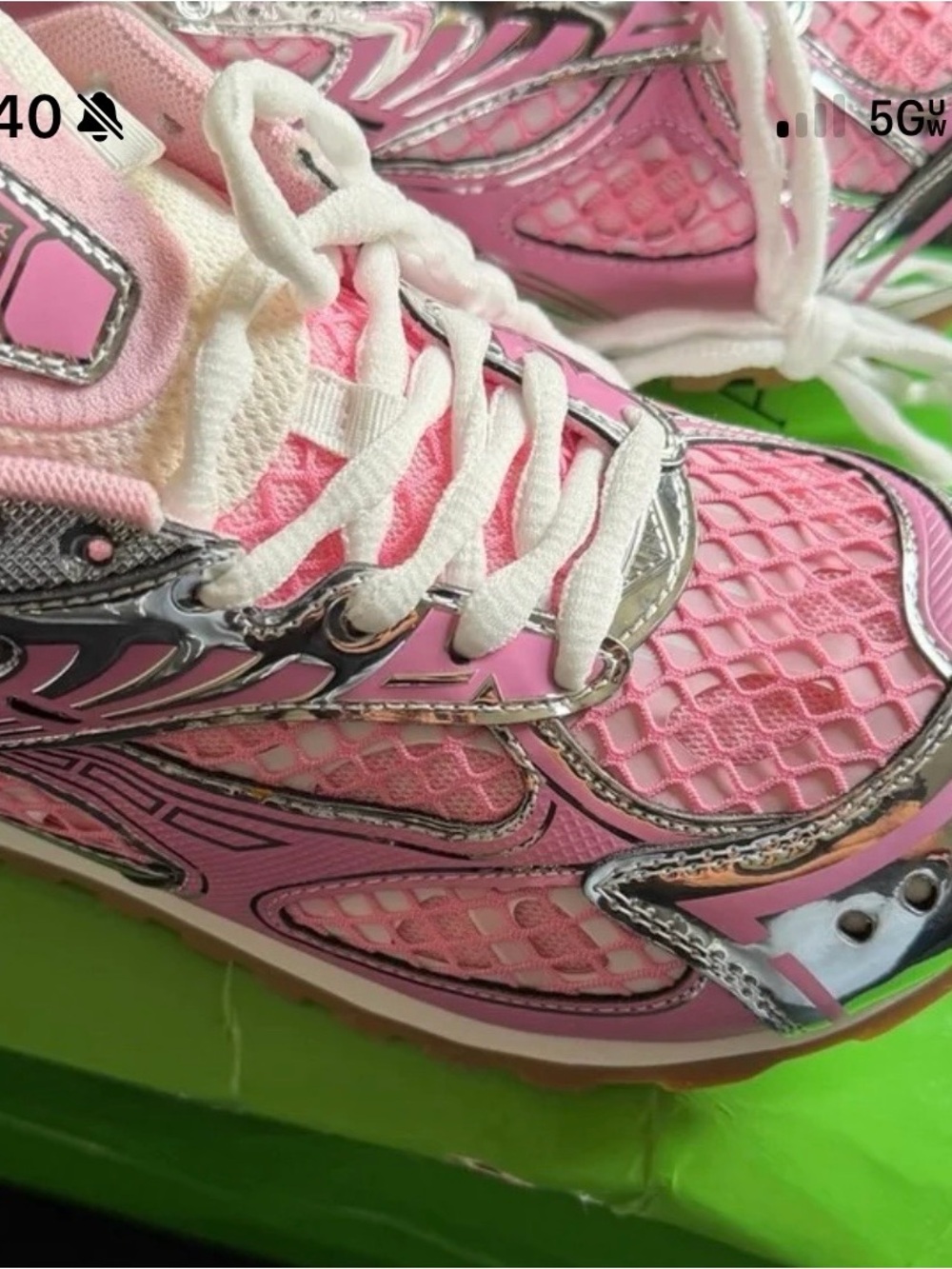 Bottega Veneta Pink and Silver Women's Sneakers with White Laces